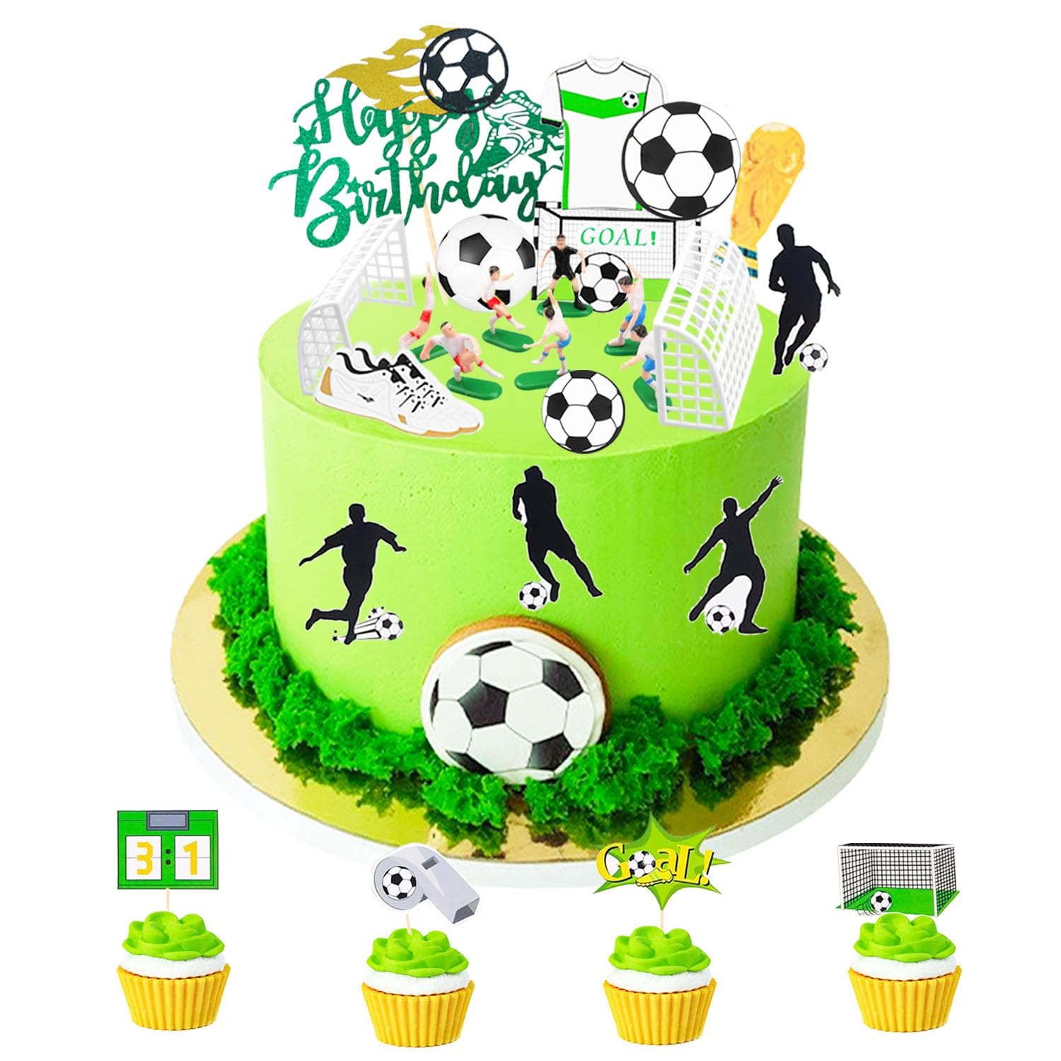 24 Piezas Decoracion Tarta Futbol, Decoracion para Tartas de Cumpleaños con Figuras de Futbol, Decoración Para Cupcakes Para Niños, Tarta Futbol Cumpleaños Decoración, para fiestas temáticas Futbol