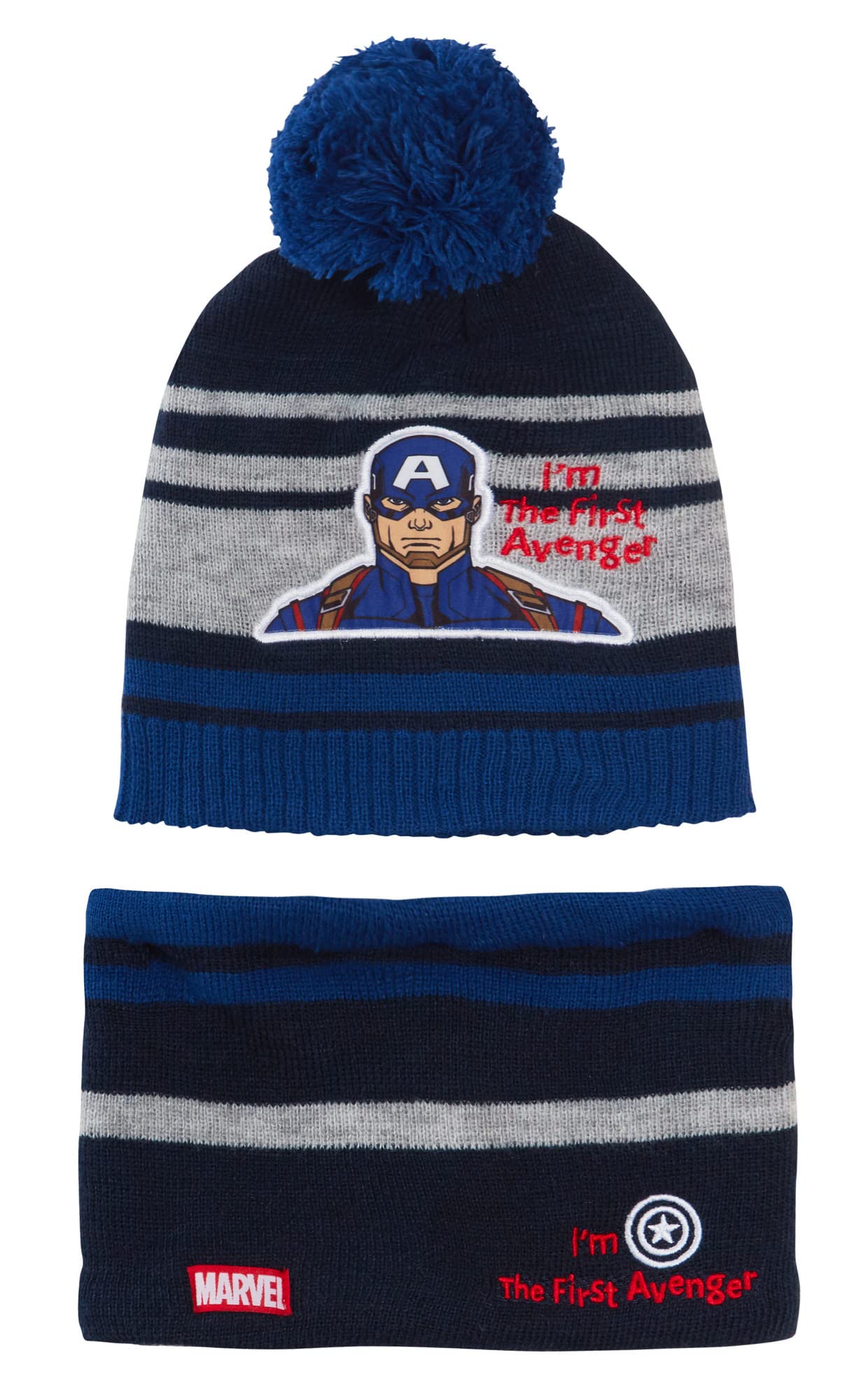 Marvel Boys Bobble Hat + Snood Winter Set Captain America or Black Panther Set Captain America 52