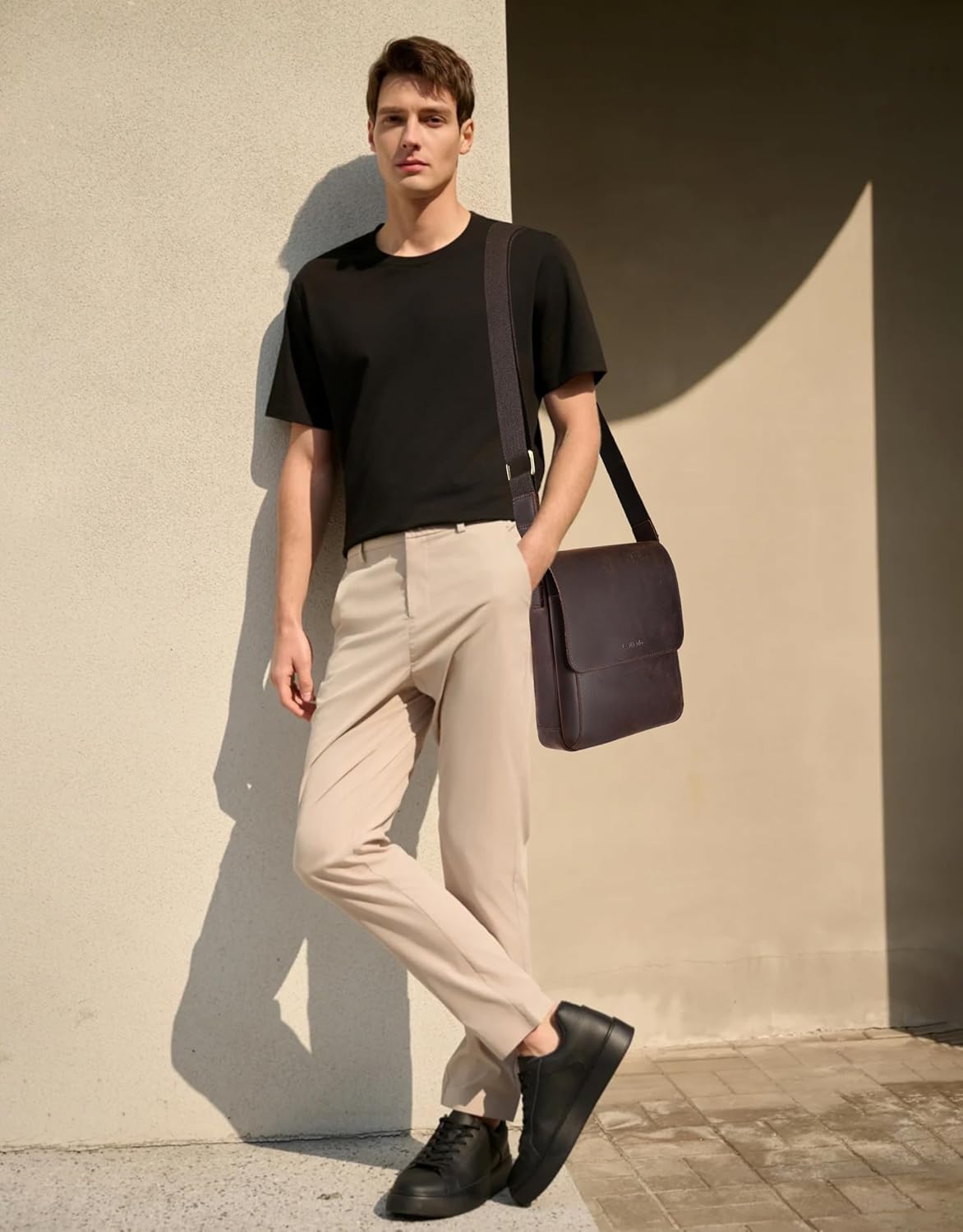 Leathario Crossbody Bag for Men Genuine Leather Small Messenger Shoulder Purse Side Vintage Satchel for Work Business Daily