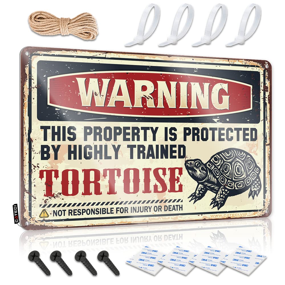 Fzfn Colour Sign Farmhouse Vintage Wall Art, Gifts For Home Decor Retro Nice Tin Sign For Home Bar | 8X12 Inch Warning This Property Is Protected By A Highly Trained Tortoise Perfect For(20X30cm)