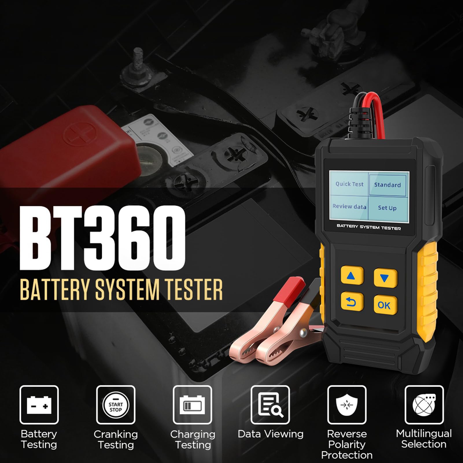 Tester Per Batterie Auto Analizzatore Batteria Veicoli | Analizzatore Tensione Carica Intelligente Compatto per Auto Moto Camion Barche Casa