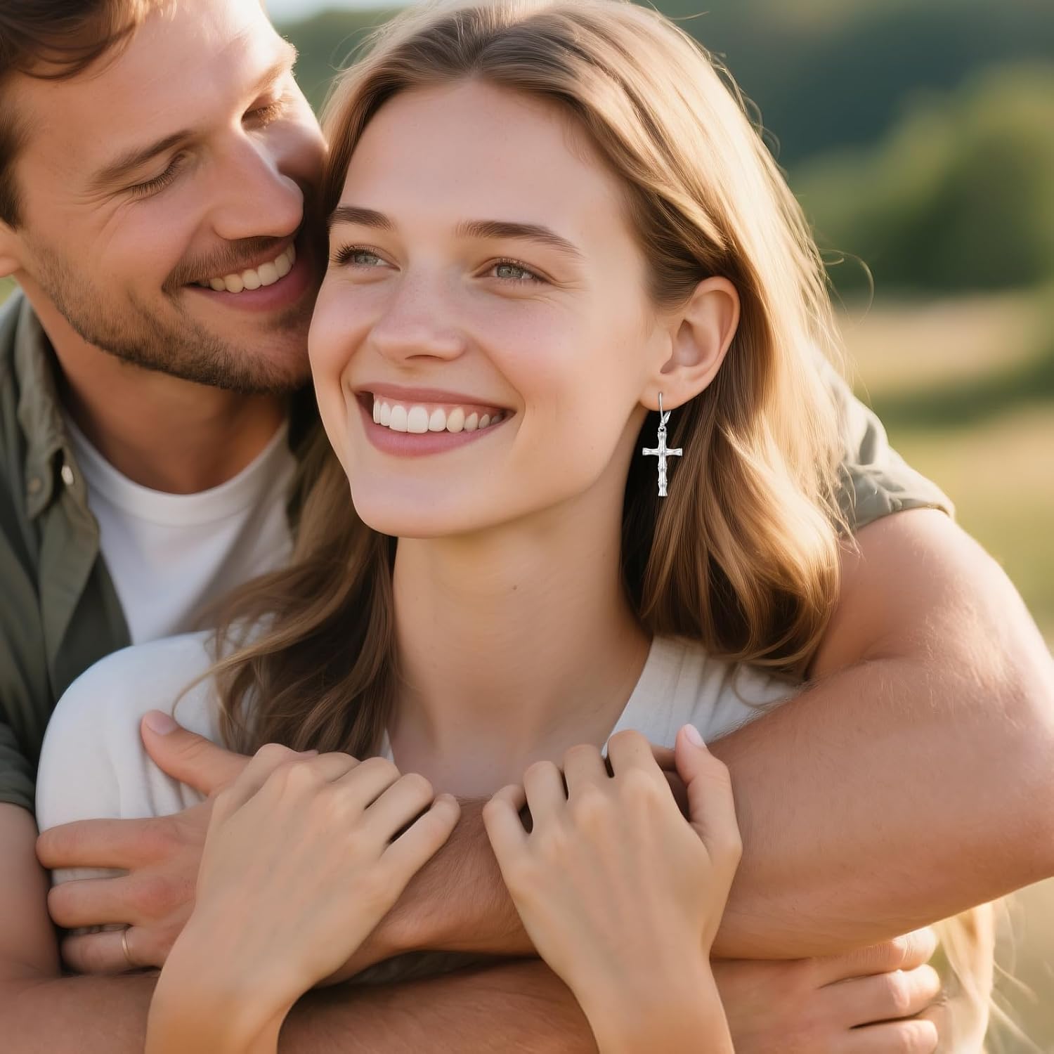 Bamboo Cross Earrings Sterling Silver Cross Dangle Drop Earrings Christian Religious Jewelry Gifts for Women - Image 3