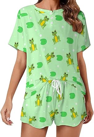 SDERDZSE Cute Frog Pattern Pajama Sets for Women 2 Piece Short Sleeve ...