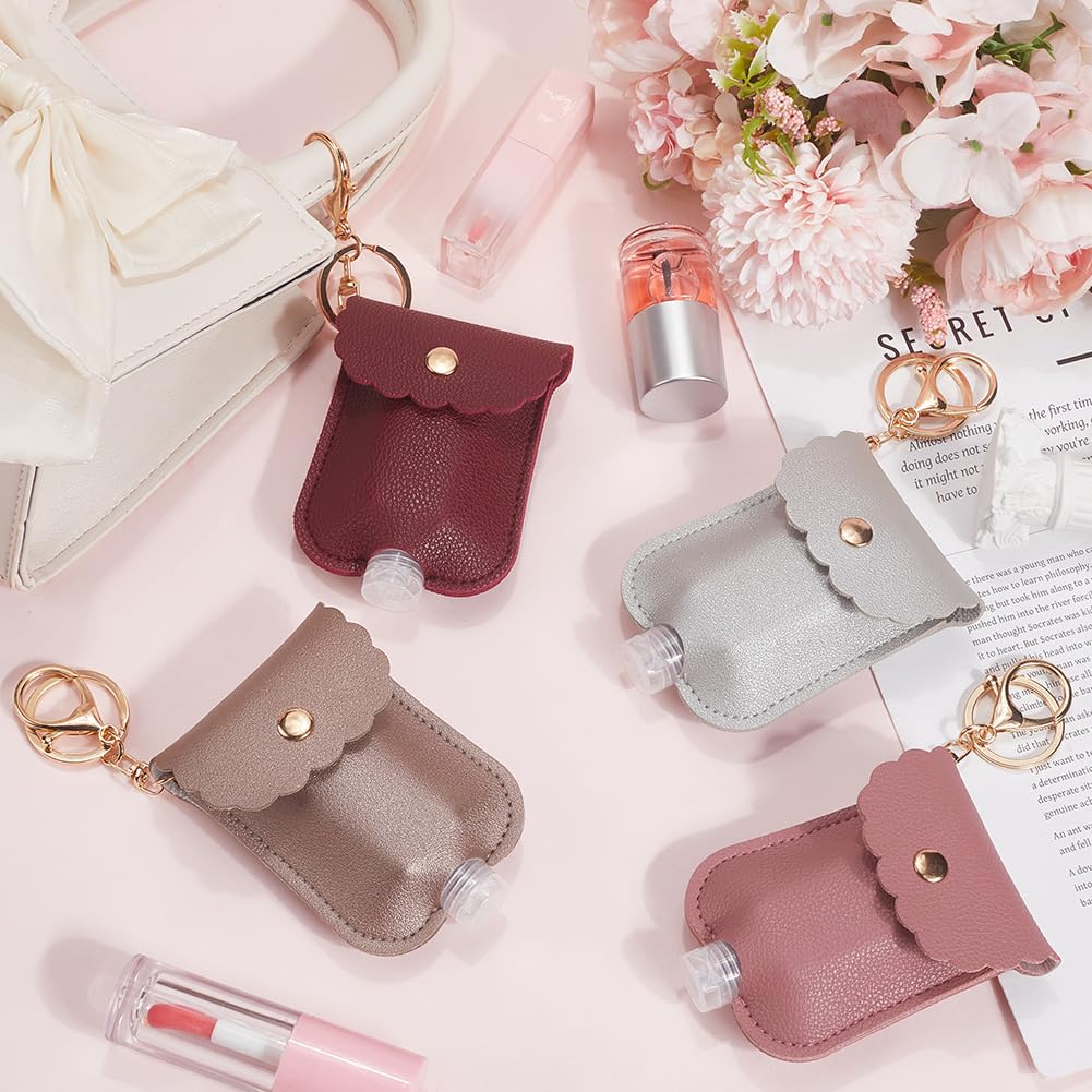 SOFPLATE 4 Colors 4Pcs Small Hand Sanitizer Holder Hand Sanitizer Key Chains Mini Silver Pink Rose Portable Empty Travel Size Travel Size with Clip Bottle Case for Keychain Car Lotion Liquid Soap - Image 3