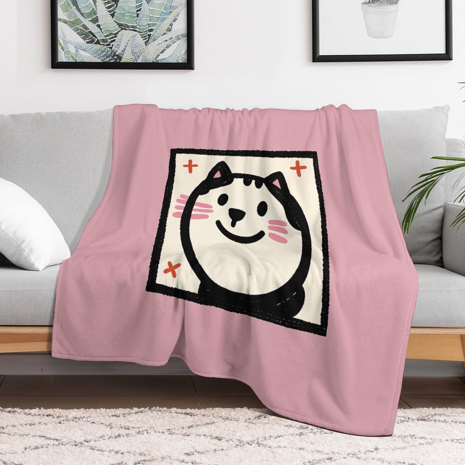 Couverture en micro polaire chat 178x203 cm plaid doux pour lit et canapé