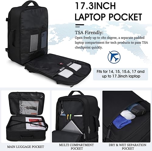 Miniatura 3 de IGOLUMON Mochila de viaje para hombres y mujeres, 40L, aprobada para vuelo, mochila de transporte impermeable de 17 pulgadas para laptop, Azul