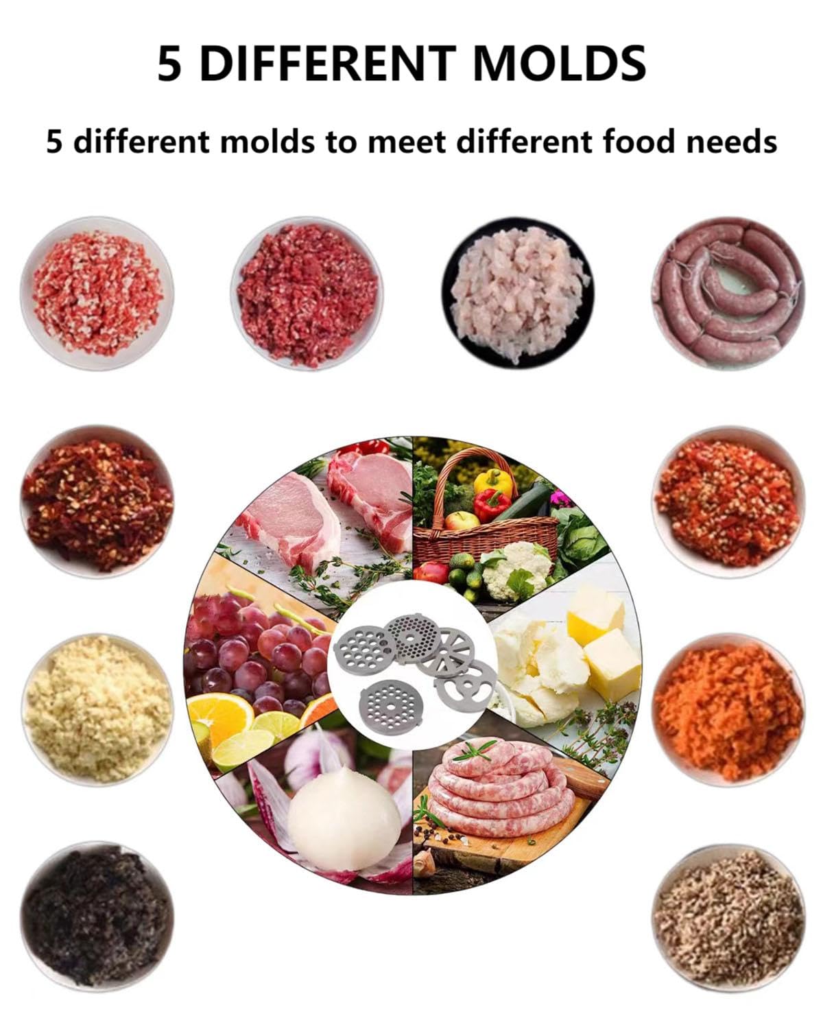 Zuguachi Electric Meat Grinder, Multifunctional Household Food Processing Machine, Stainless Steel White