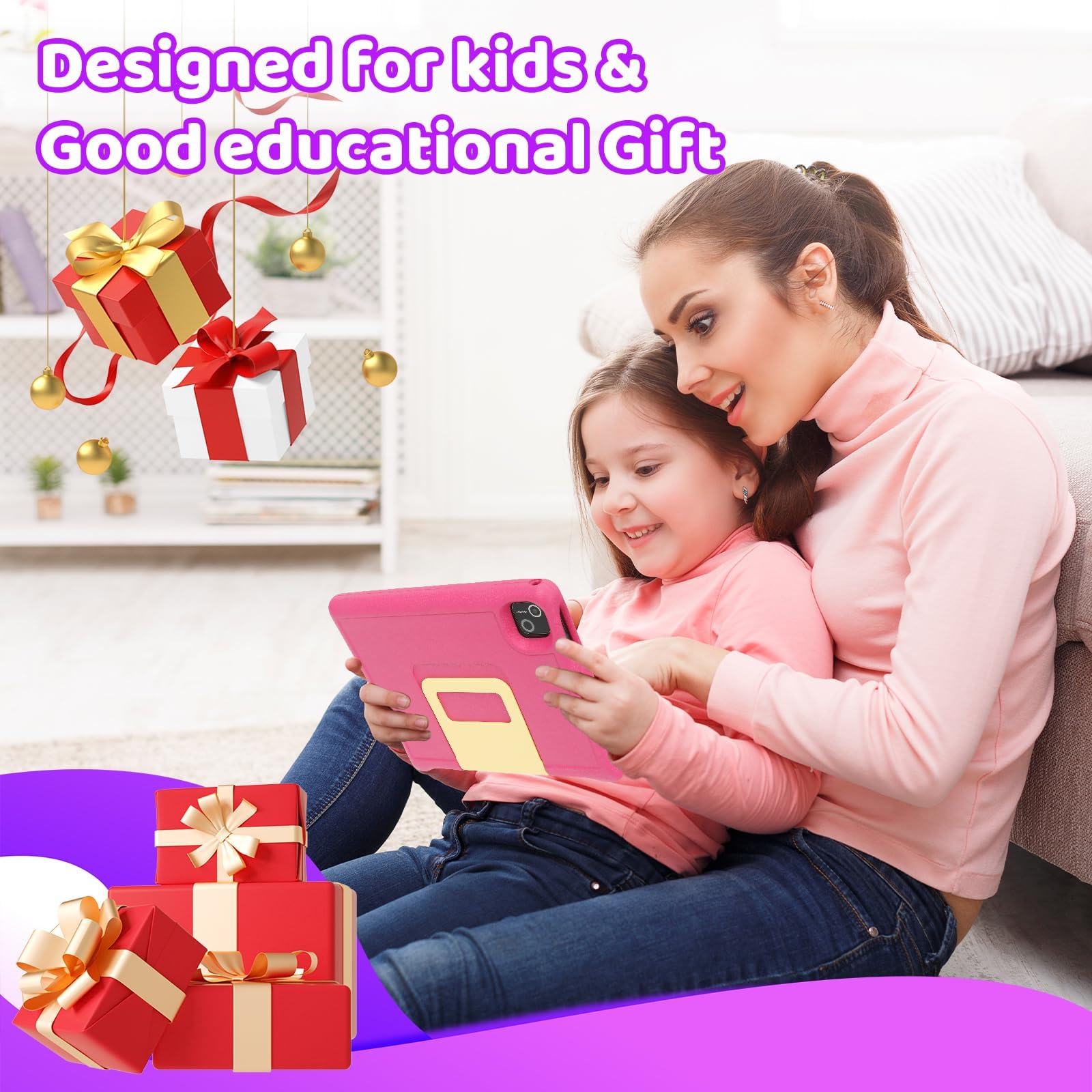 Ainmel 10 inch Kids Tablet with Case, Android 15 Tablet for Kids Ages 3-12 Years, 20GB+128GB(1TB TF Expand), Octa-Core Processor, Parental Controls, WiFi 6, BT5.3,Preloaded Edu Apps (Pink) — view 7