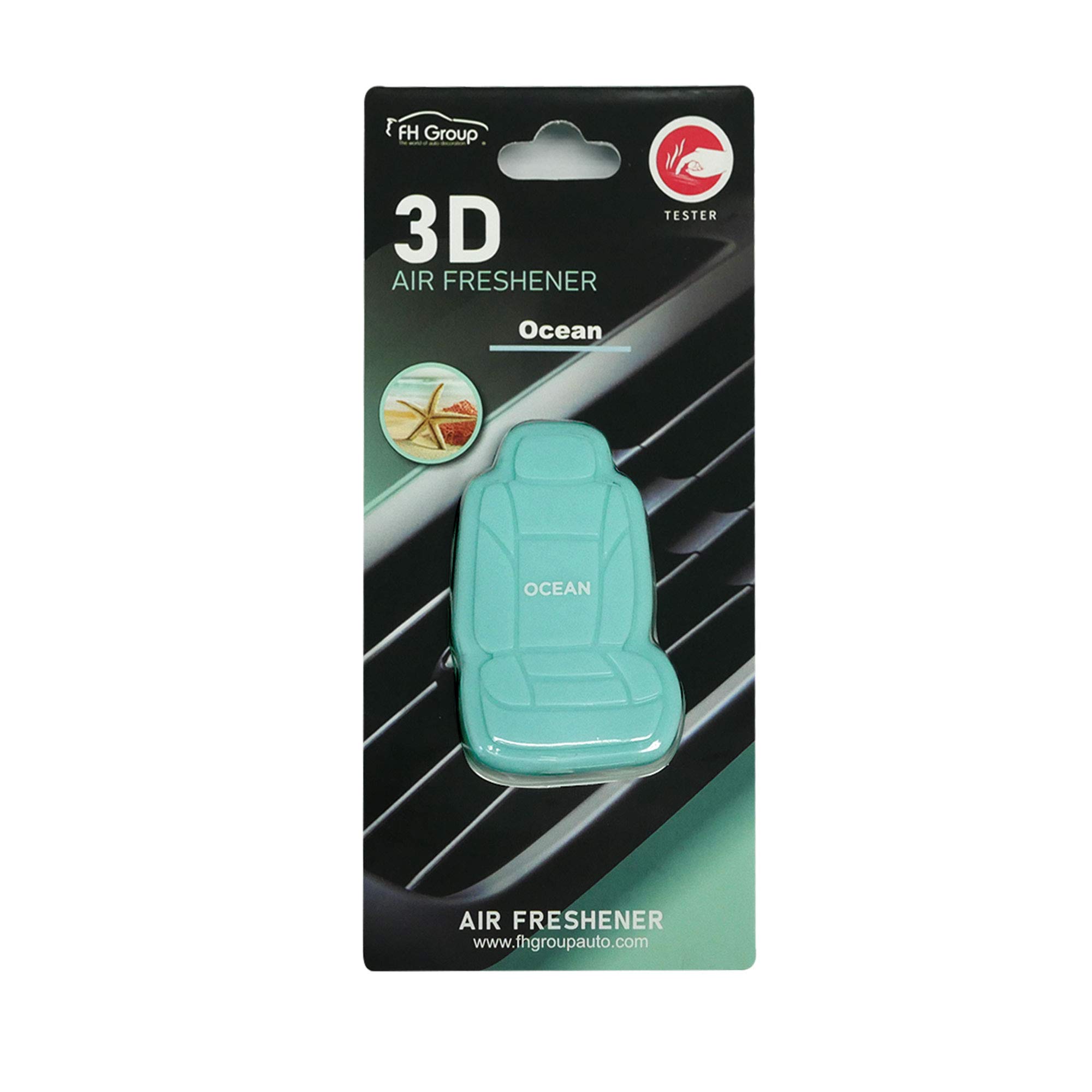 FH Group Ocean 3D Scented Light Blue Air Freshener 1-Pack Clip-On Non-Toxic, Plastic Alcohol-Free Fragrance Oil Car Seat Shape Long Lasting for Cars, SUVs, Closets, Small Spaces, etc. Light Blue