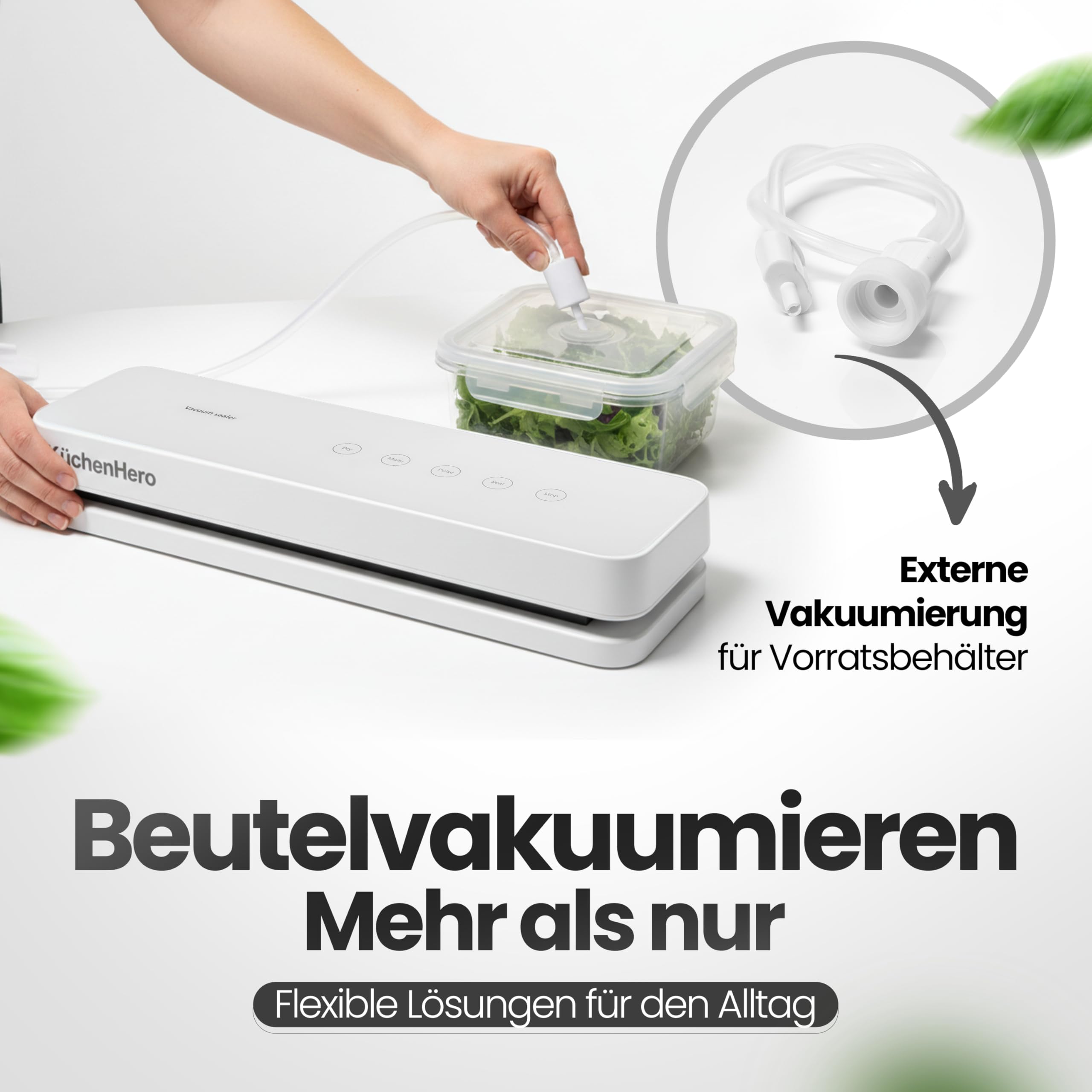 Vakuumierer mit Glasoberfläche & Touch – Premium Vakuumiergerät Weiß – Inkl. 10 Beutel & Schlauch – 5 Modi (Dry/Moist/Pulse) – Leises Folienschweißgerät für Sous Vide & Lebensmittel