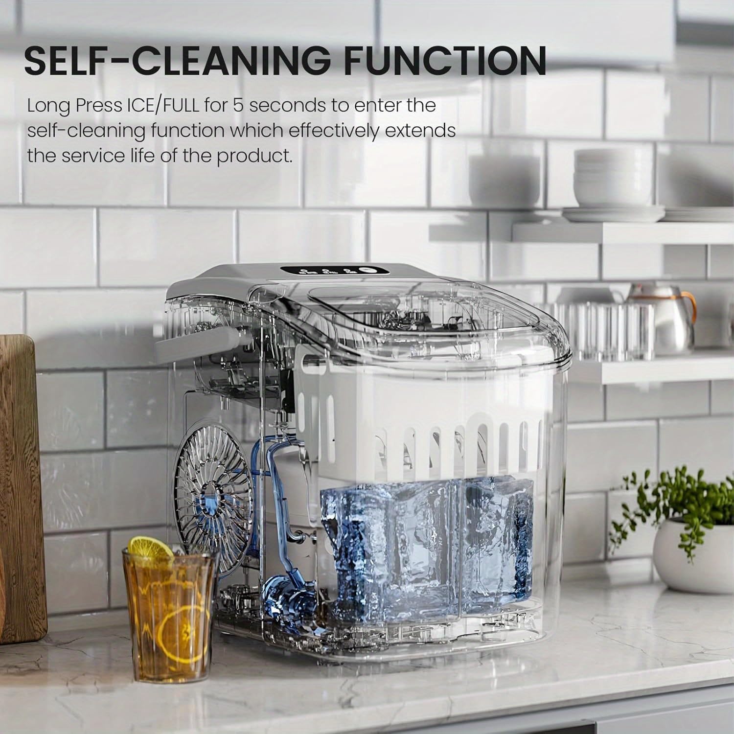 Portable Countertop Ice Maker, 26 lbs per Day, 9 Ice Cubes in 7 Minutes, Self-Cleaning Function, with Ice Scoop and Basket (Black)