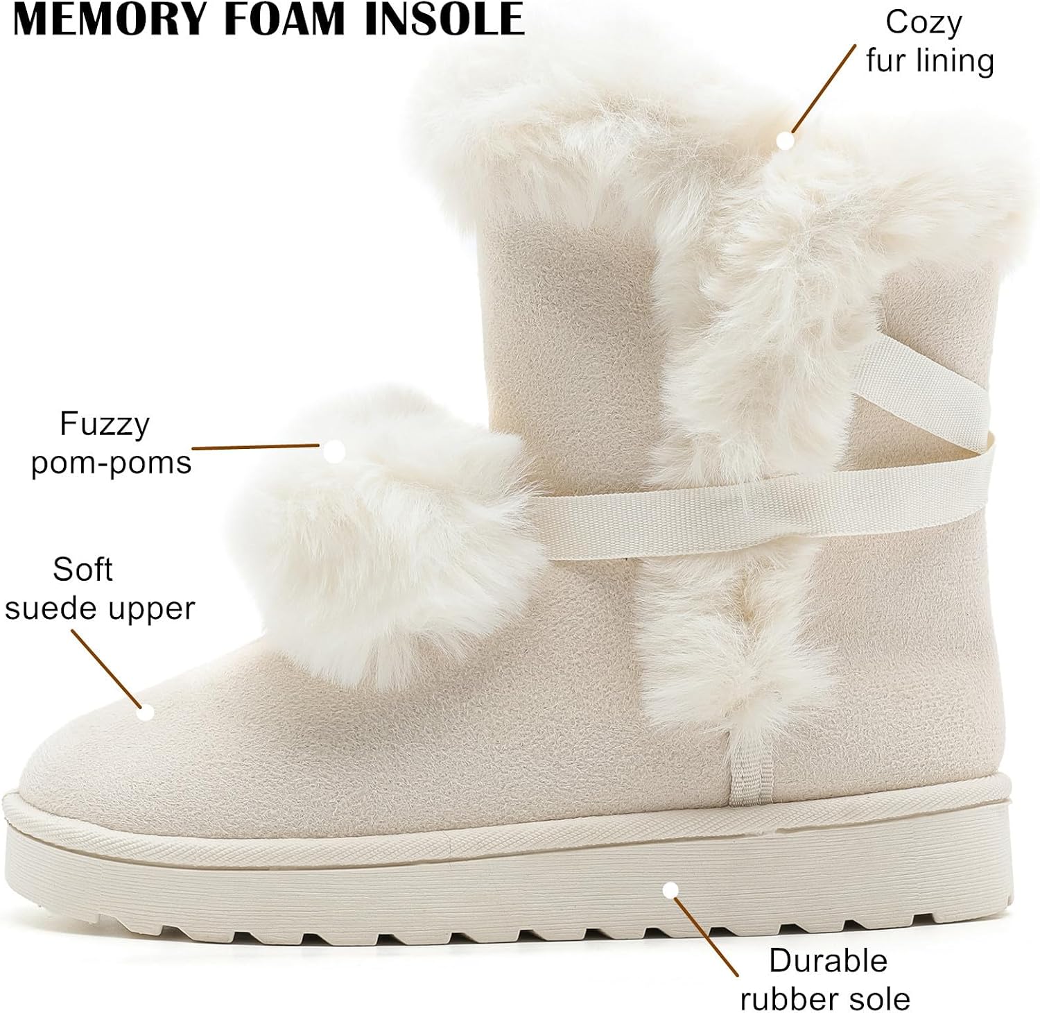 DADAWEN Women's Mid-calf Winter Snow Boots Lightweight Warm Faux Fur Lining Pull on Comfortable Outdoor Booties Shoes for Women