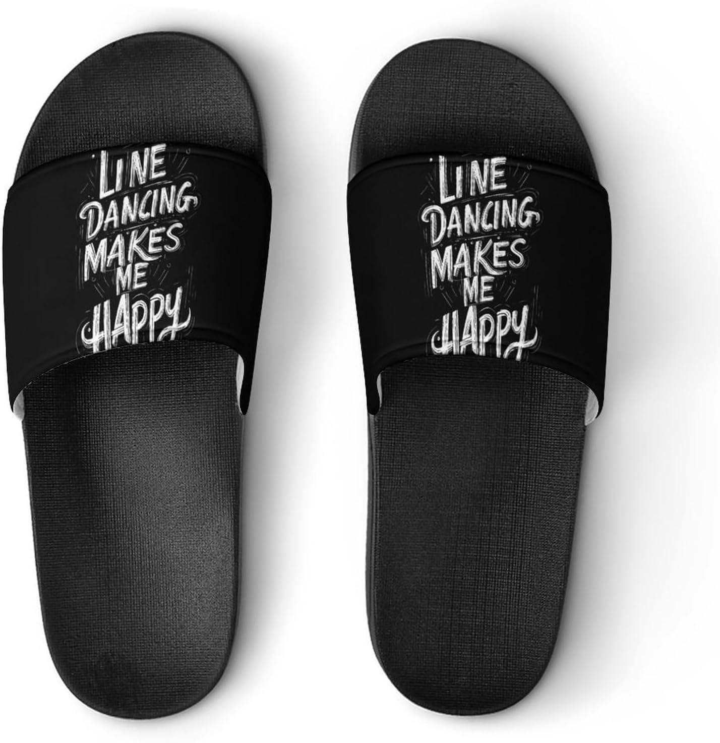 Line Dancing Makes Me Happy Men's Slippers Casual Non-Slip Slide Sandals Beach Bathroom Shower Shoes for Women
