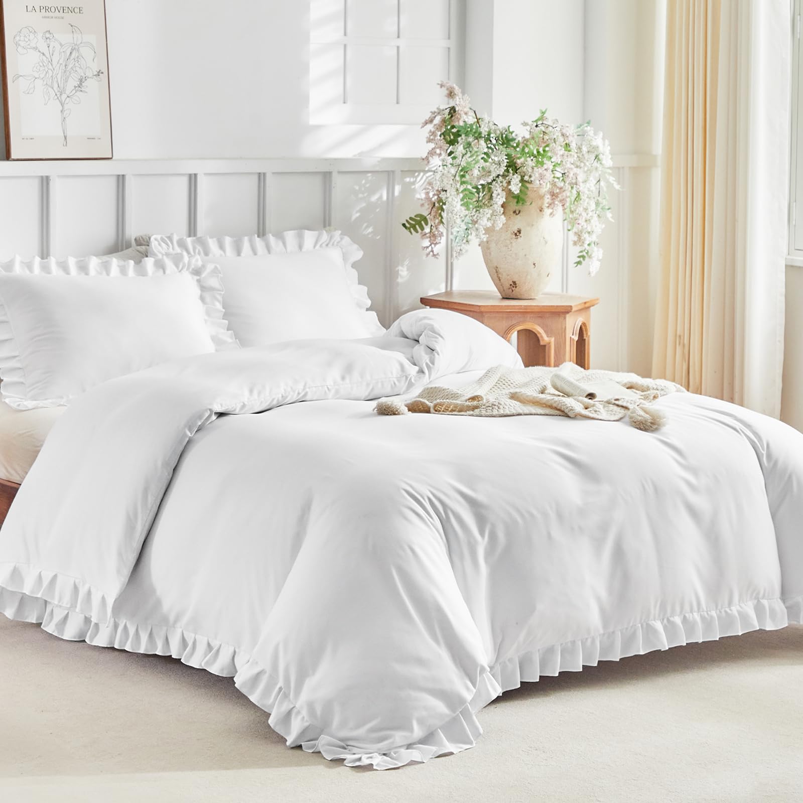 Tokokimo 4PCS Duvet Cover Sets King Size Bedding Sets, Botanical Branches Printed Grey Kingsize Duvet Cover Sets with Pillowcases and Extra Fitted Sheet, Soft Microfiber King Size Bedding Sets — view 111