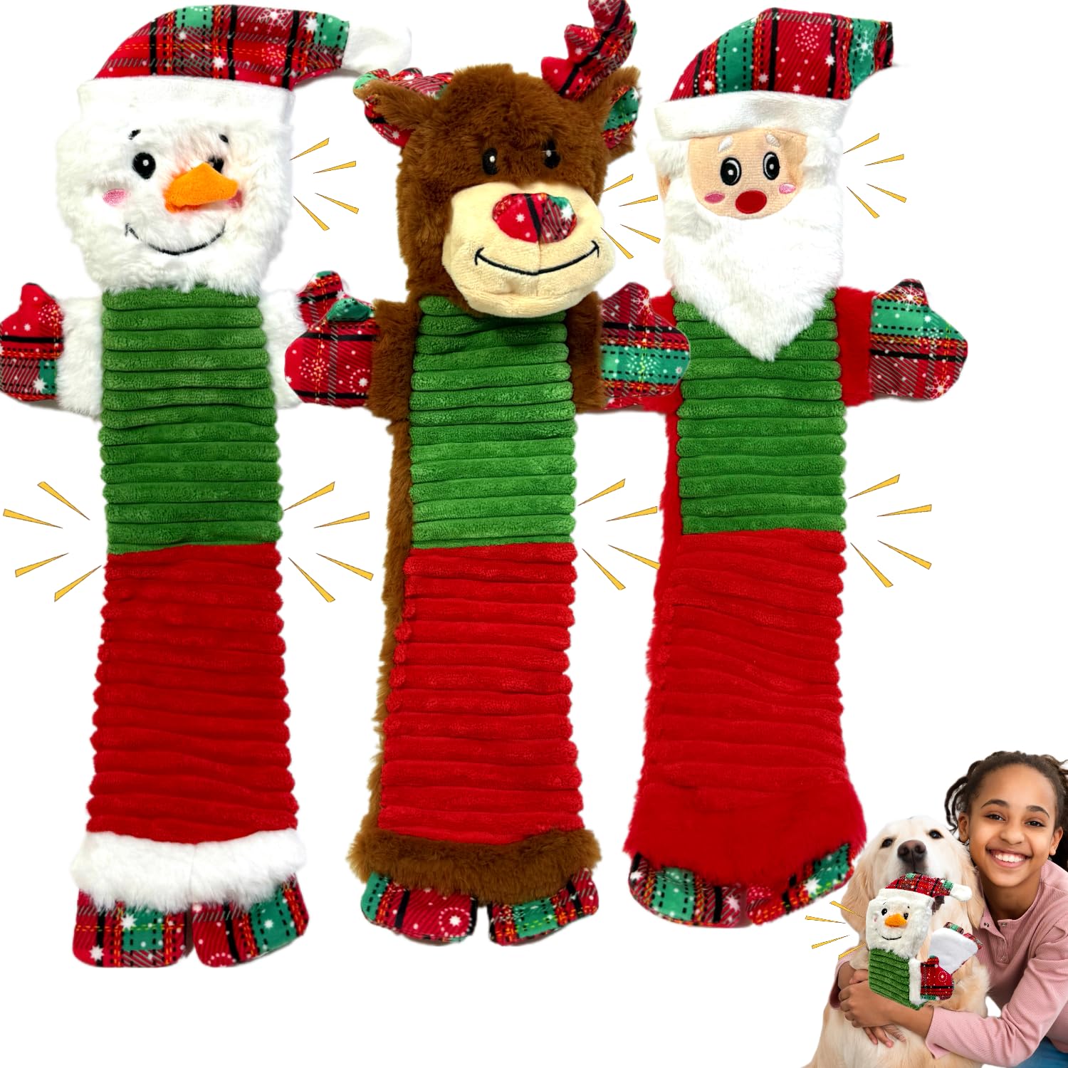 CIIVURR 3PCS Christmas Dog Squeaky Toys with Crinkle Xmas Interactive Plush Toys to Boredom Dog Enrichment Chew Toys