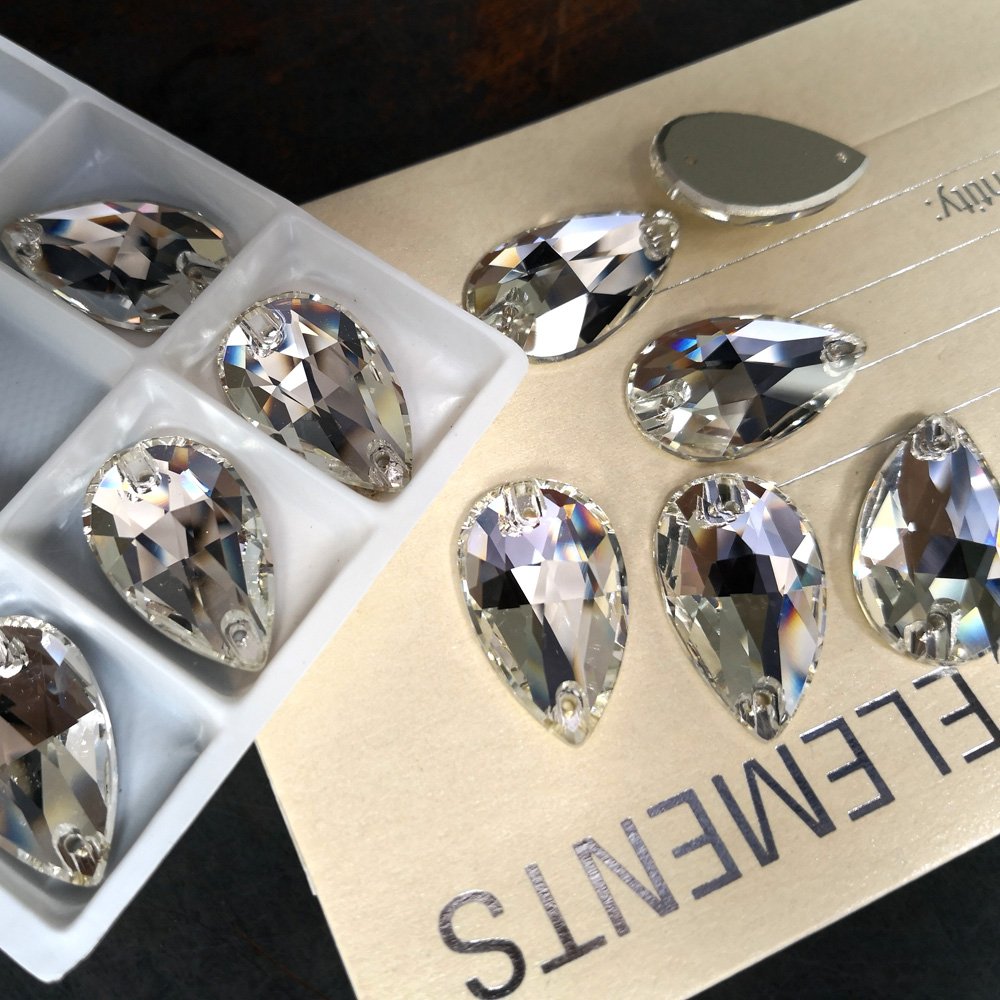 Teardrop Crystal AB Sew-On Rhinestones - 7x12mm Droplet Shape, 2 Holes, For Wedding Dresses & Crafts (100 Pcs) - View #5