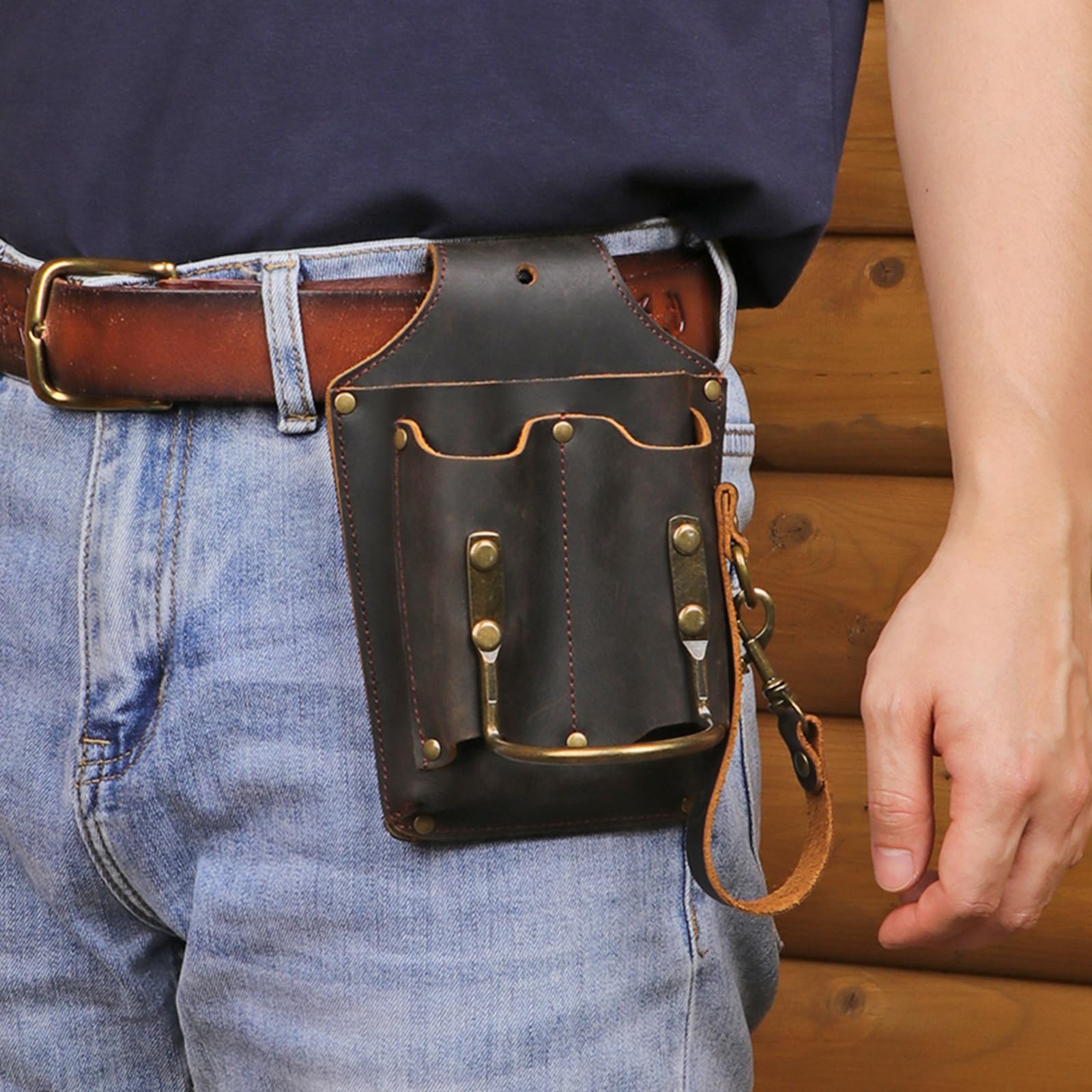 Tourbon - Cintura porta attrezzi in pelle resistente, con tasca per martelli e attrezzi, per elettricisti e falegnami