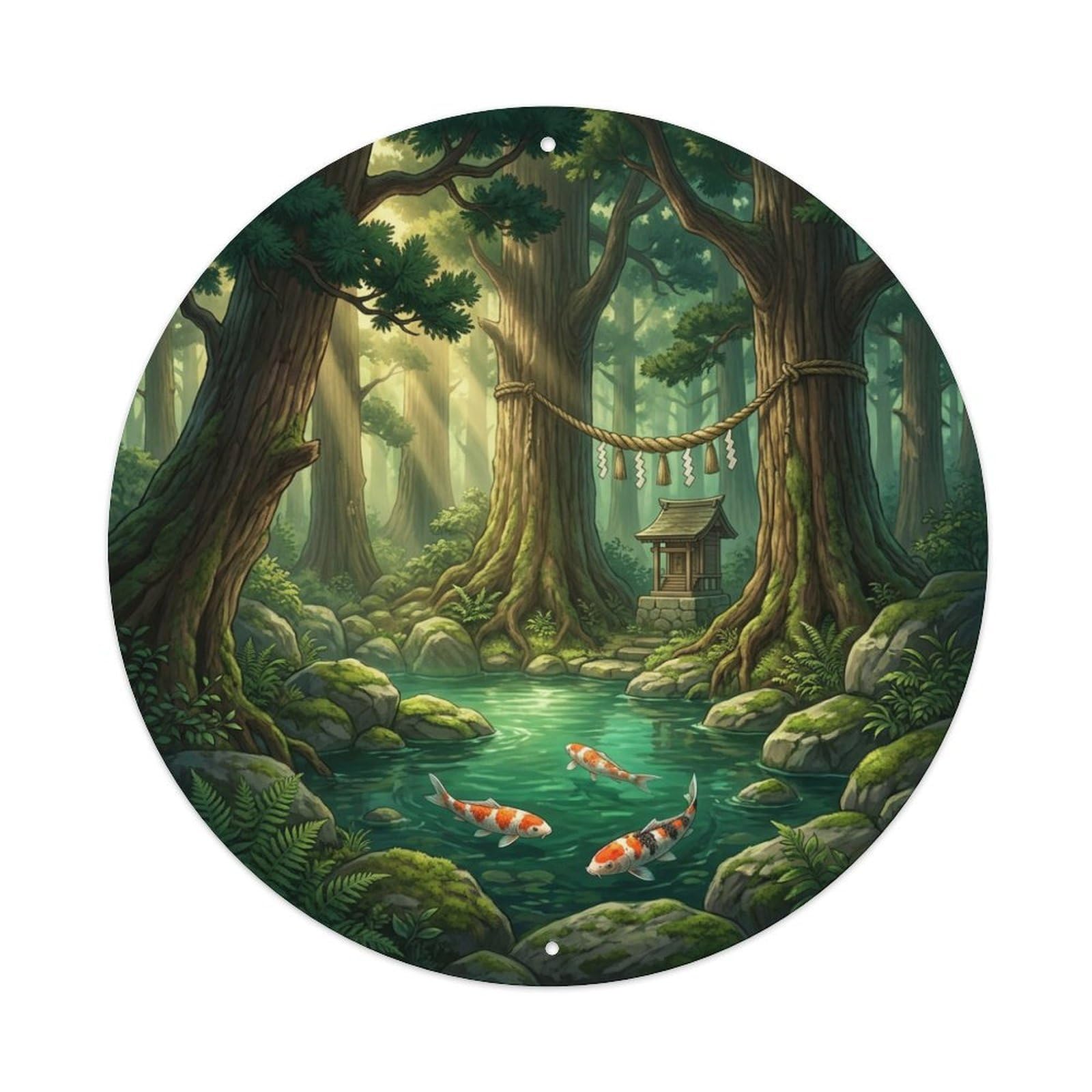 Galvaxio Style Japanese Koi Fish Cedar Sacred Grove Ancient Metal Tin Sign