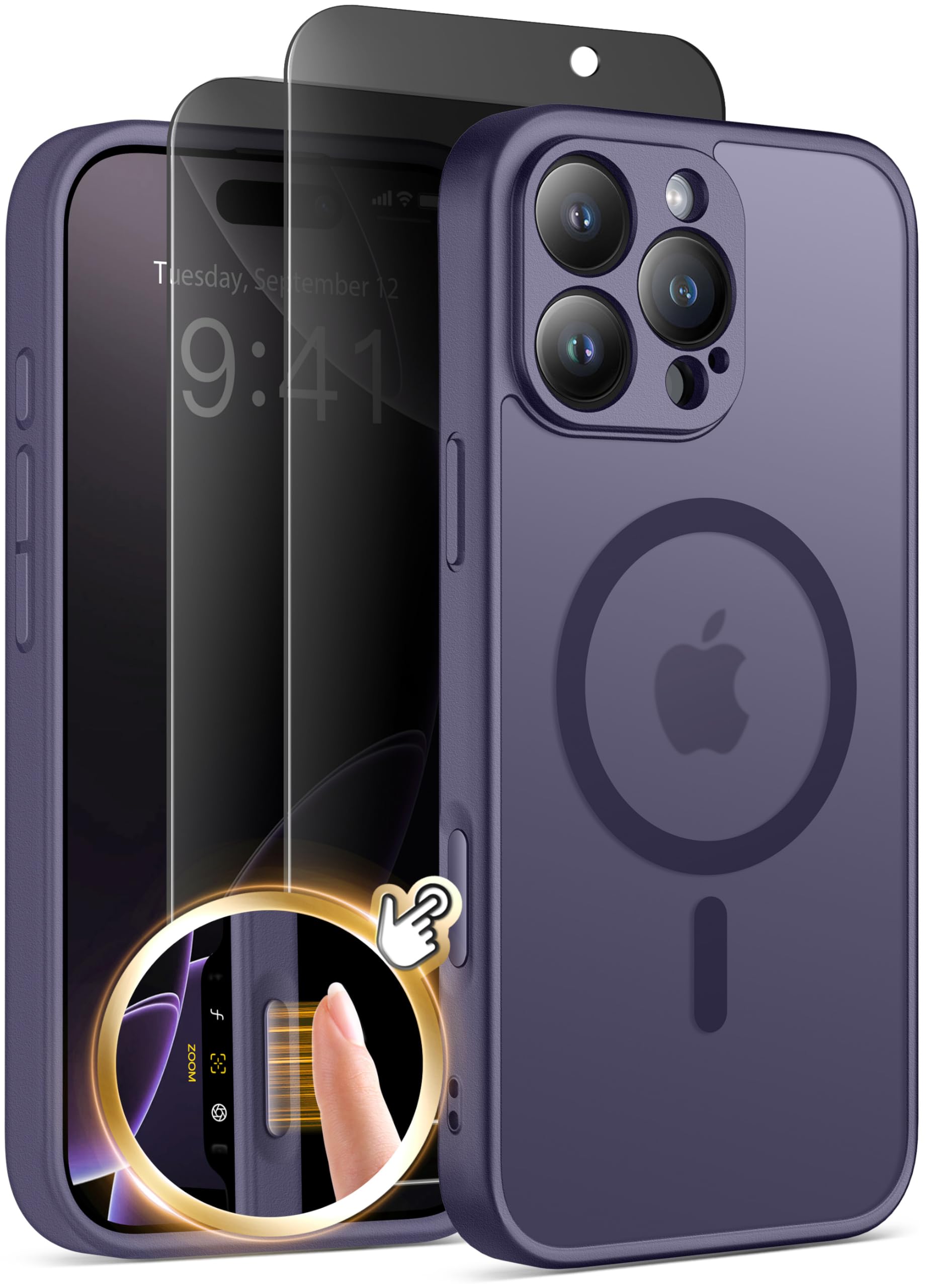 Magnetic Case for iPhone 17 Pro Max with Privacy Screen Protector [Compatible with MagSafe][Camera Protection][Military-Grade][Camera Control Cover]Translucent Matte 17 ProMax Phone Case,Wine Red — view 11