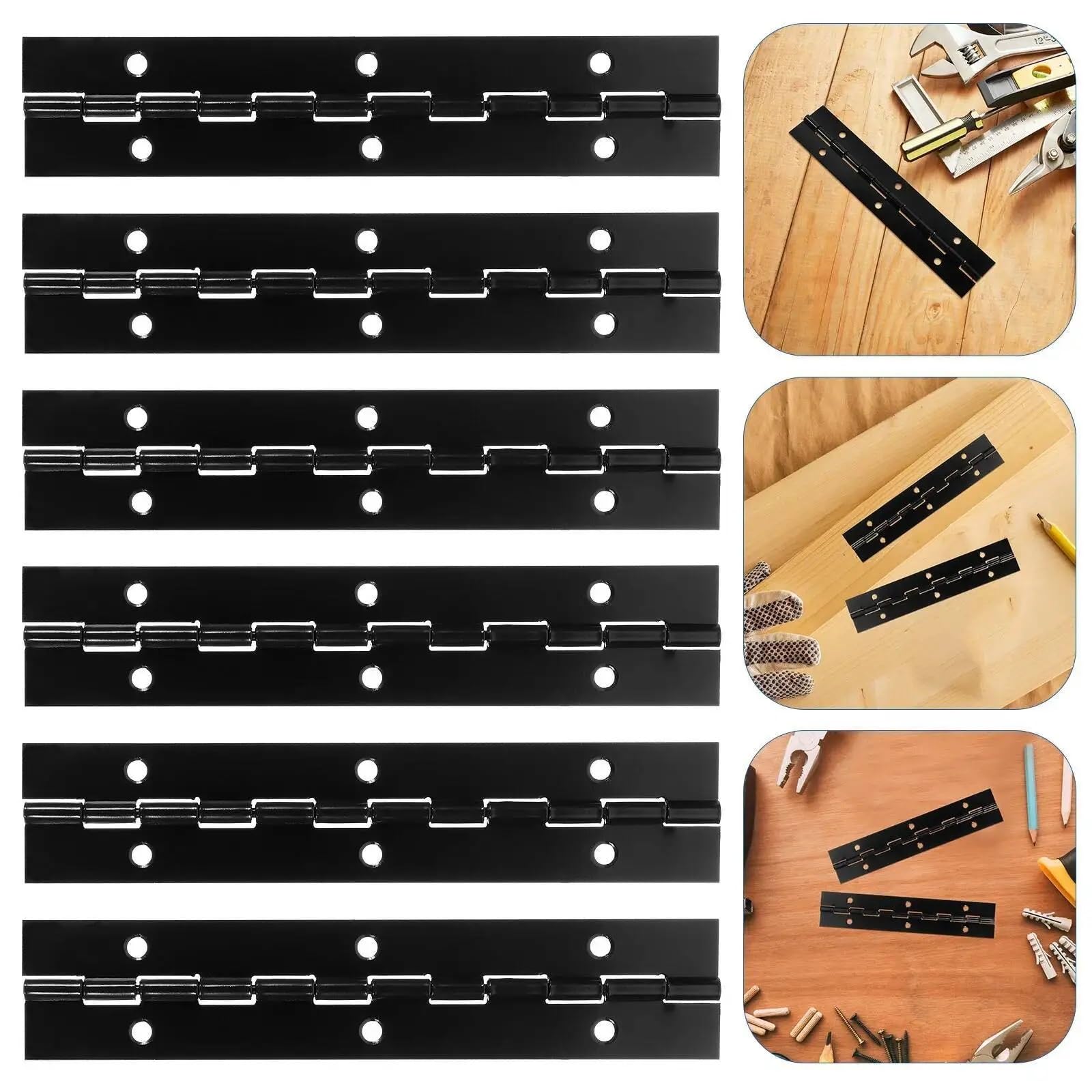 Bisagras de piano de alta resistencia, 11 bisagras de piano de hierro continuo de alta resistencia, color negro, 15 x 3 x 0,1 cm