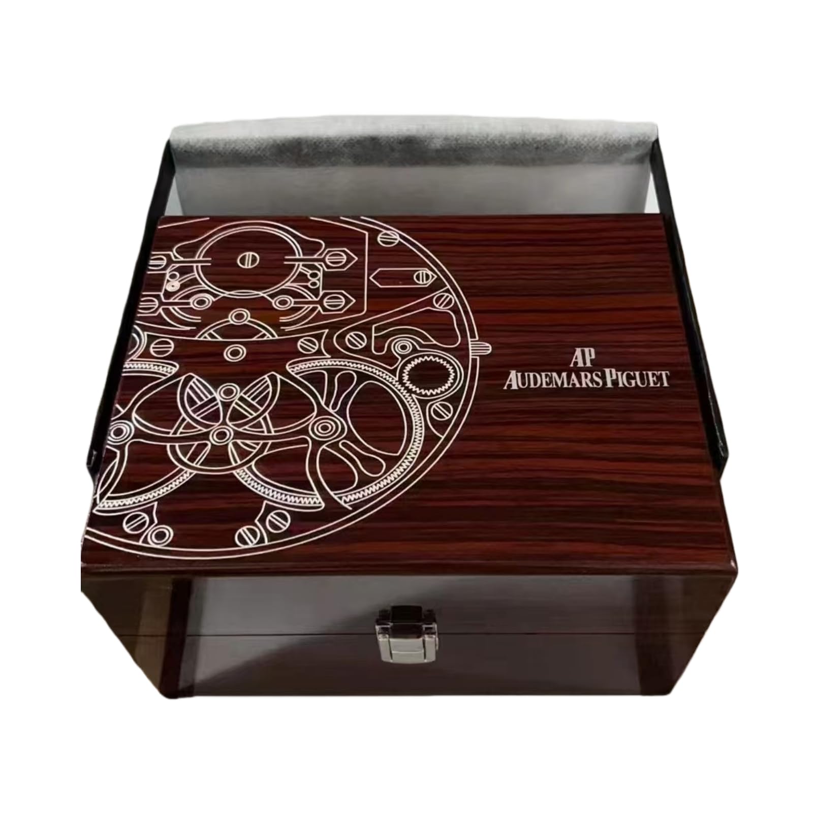 Premium Orologio Espositore Scatola Scuro Palissandro Grana Motivo Argento Chiusura Beige Pelle Fodera Protezione Organizzatore per Audemars Piguet Box