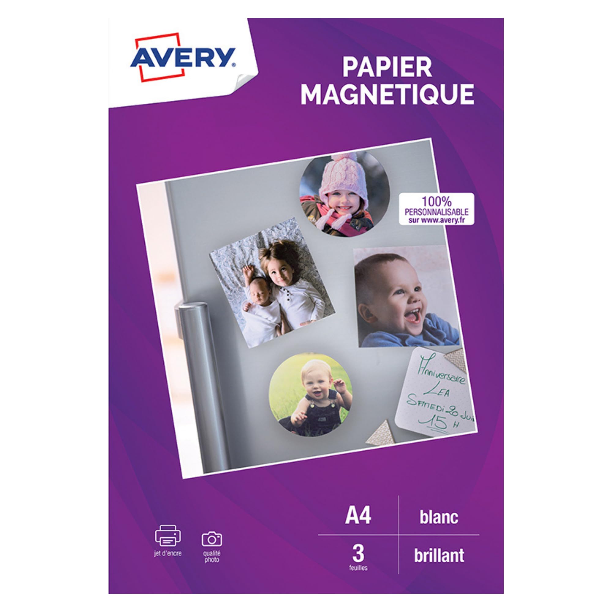 3 Feuilles Magnétiques A4 Avery - Impression Jet D'Encre - Personnalisables Pour Magnets DIY