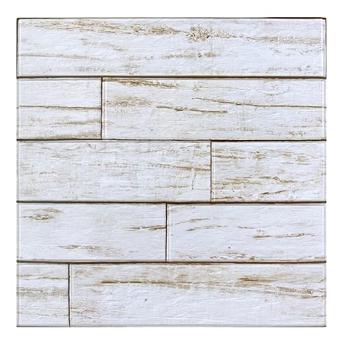 COMSTICKC 3D White Wood Wall Panels, Faux Wood Peel and