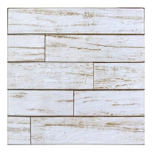 Peel and Stick Faux Wood Wall Panels Shiplap Gray-White, 10 Pcs of 12" x 12", Not Real Wood, Thin PVC 3D Fake Wood Self-Adhesive Wall Covering Wallpaper for Interior Farmhouse Decor