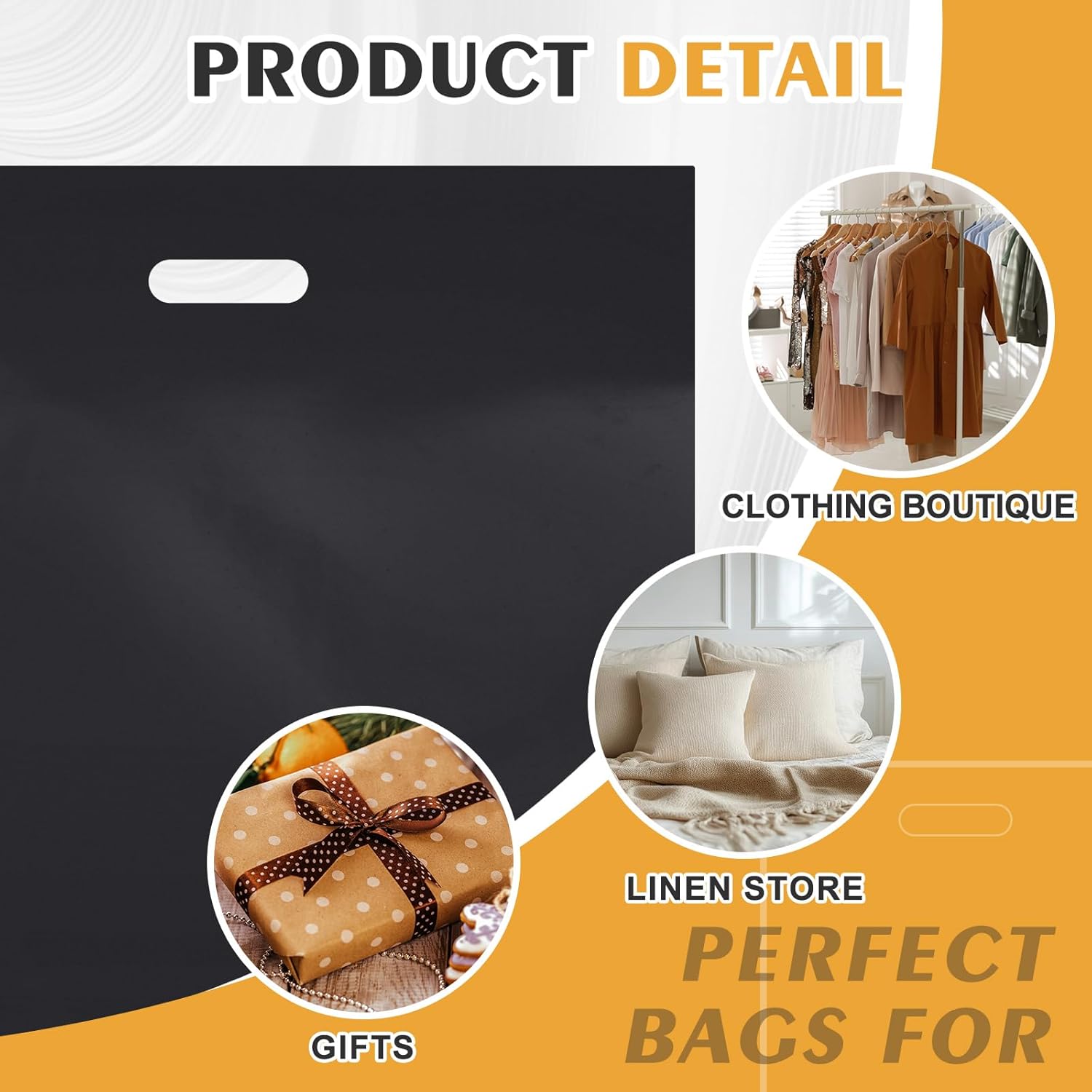 Maitys 100 Pcs 18"x20" Black Plastic Bags with Handles Large Merchandise Shopping Bags for Small Business, Retail, Boutique Stores, Gifts