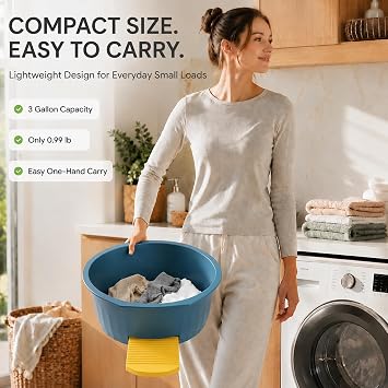 Washboard Basin for Hand Washing Clothes, Wash Board for Laundry with Detachable Washboard, Compact Non-Folding Tub for Small Loads and Delicates (Blue, 12 inch)