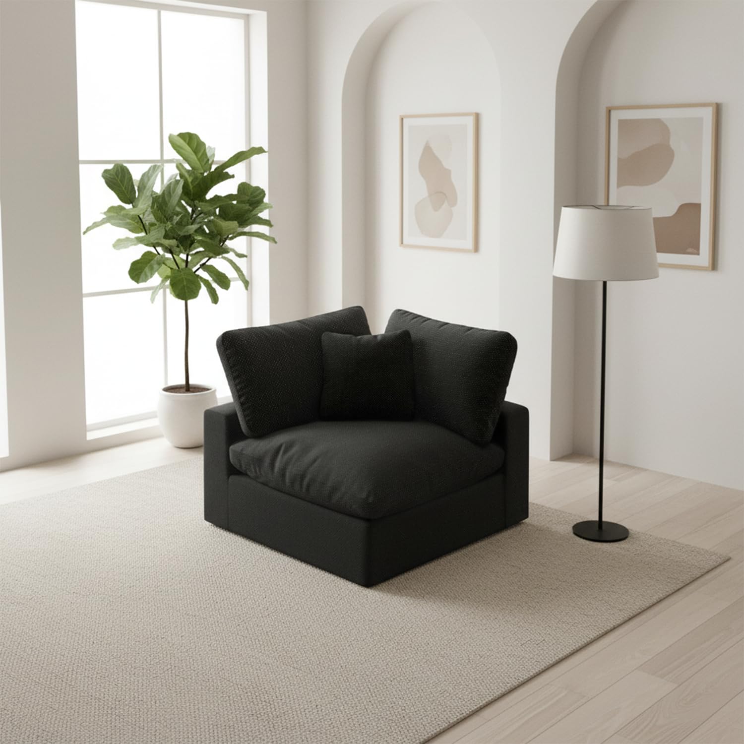 Cloud Sectional Corner Sofa,Left/Right Modular Sofa,Down Filled Convertible Couch,Covers Washable &amp; Replaceable,Black