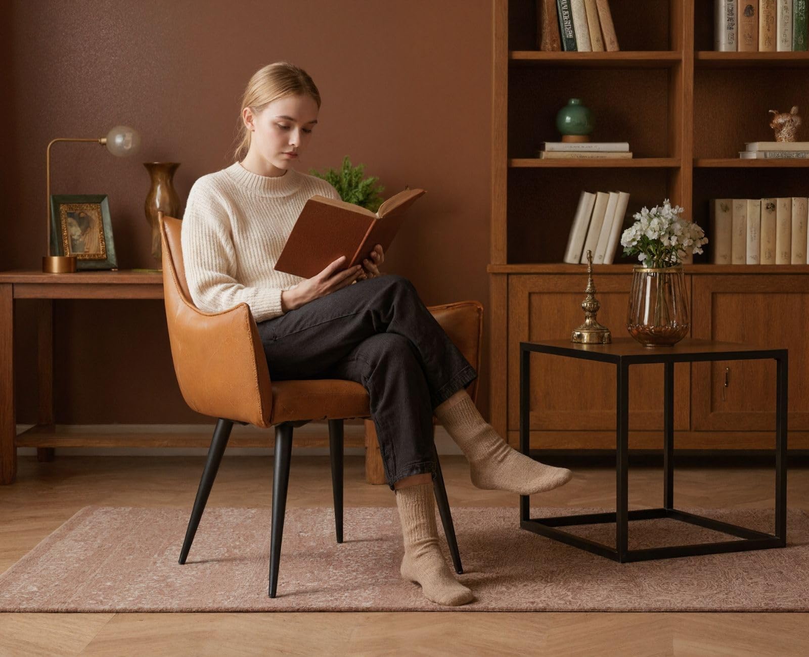 chairus Poltrona Lounge in Pelle PU Poltroncina Salotto con Gambe in Metallo Sedia Imbottita per Casa Ufficio Soggiorno (Marrone)