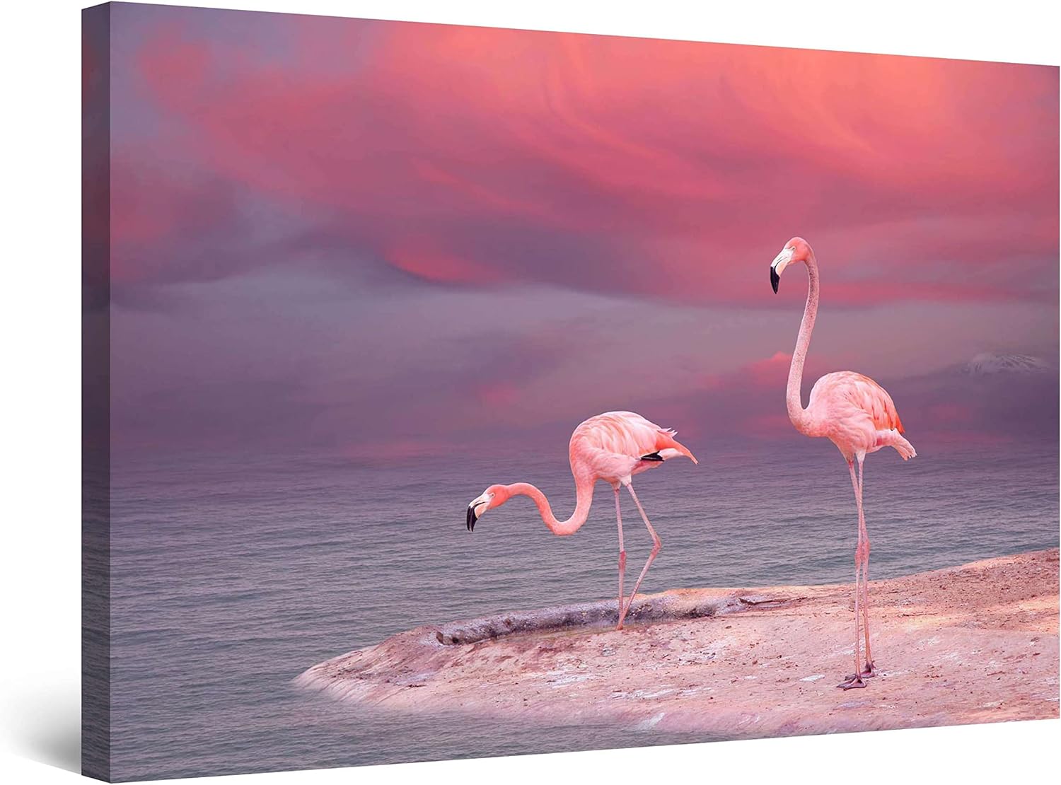 Startonight Luminous Canvas Wall Art - Pink Flamingo Birds Purple Landscape, Artwork Ready to Hang for Living Room Big Picture Home Wall Decor Print Modern and Contemporary Painting 24" x 36"