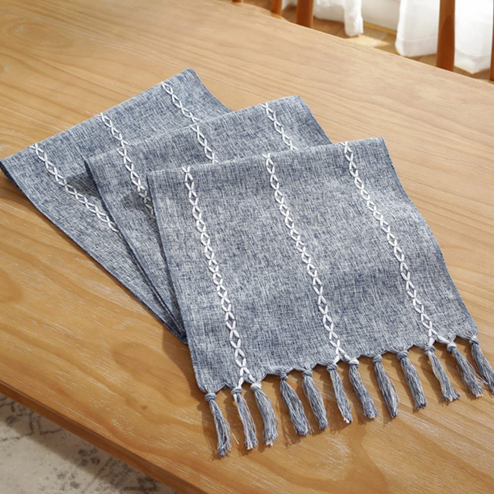 Runner da Tavola Blu Navy Retrò Legno Striscia Texture Runner Tavolo Moderno Lavabile Nero Elegante Decorativo per Compleanni, Matrimoni, Vacanze, Soggiorno 40 x 100cm