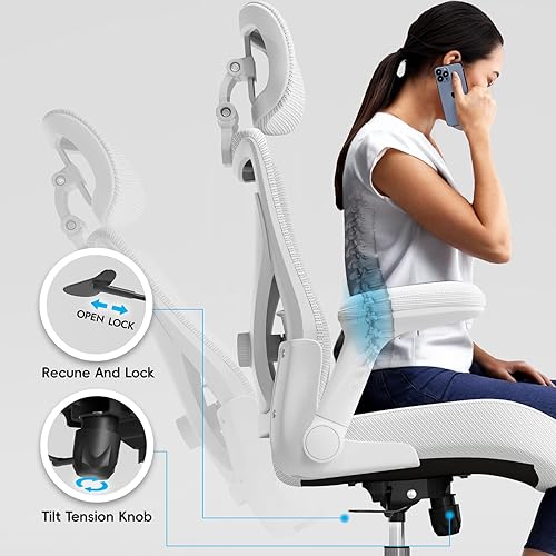 Miniatura 7 de Silla ergonómica de escritorio para oficina, para computadora, en forma de X, de malla de piel sintética con soporte lumbar ajustable, silla