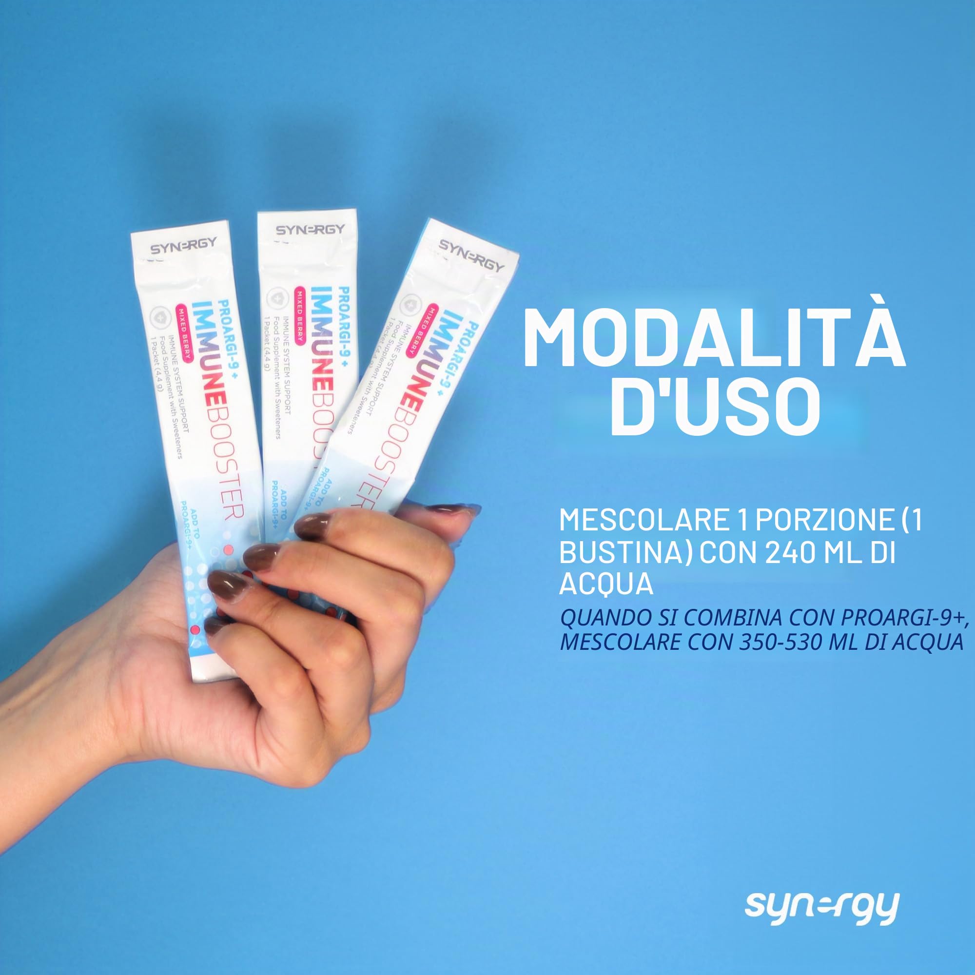 Synergy Worldwide ProArgi-9+ Immune Booster 30 Dosi | Integratore vitamine C, D3, B6 | Supporto sistema immunitario | Antiossidante | Sostiene salute e benessere generale | Gusto frutti di bosco