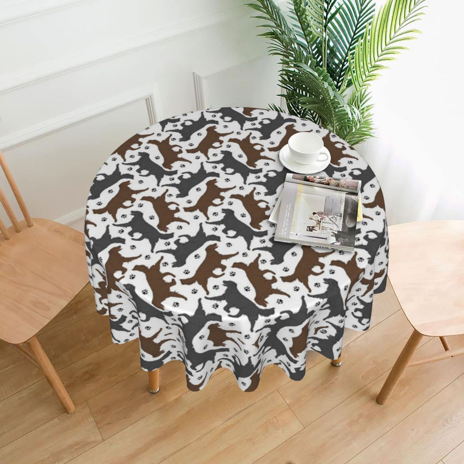 Lawenp Trotting Flat Coated Retrievers Paw Decorative Round Table Cloths - 60 Inches in Diameter for Buffet Tables, Parties, Holiday Dinners.