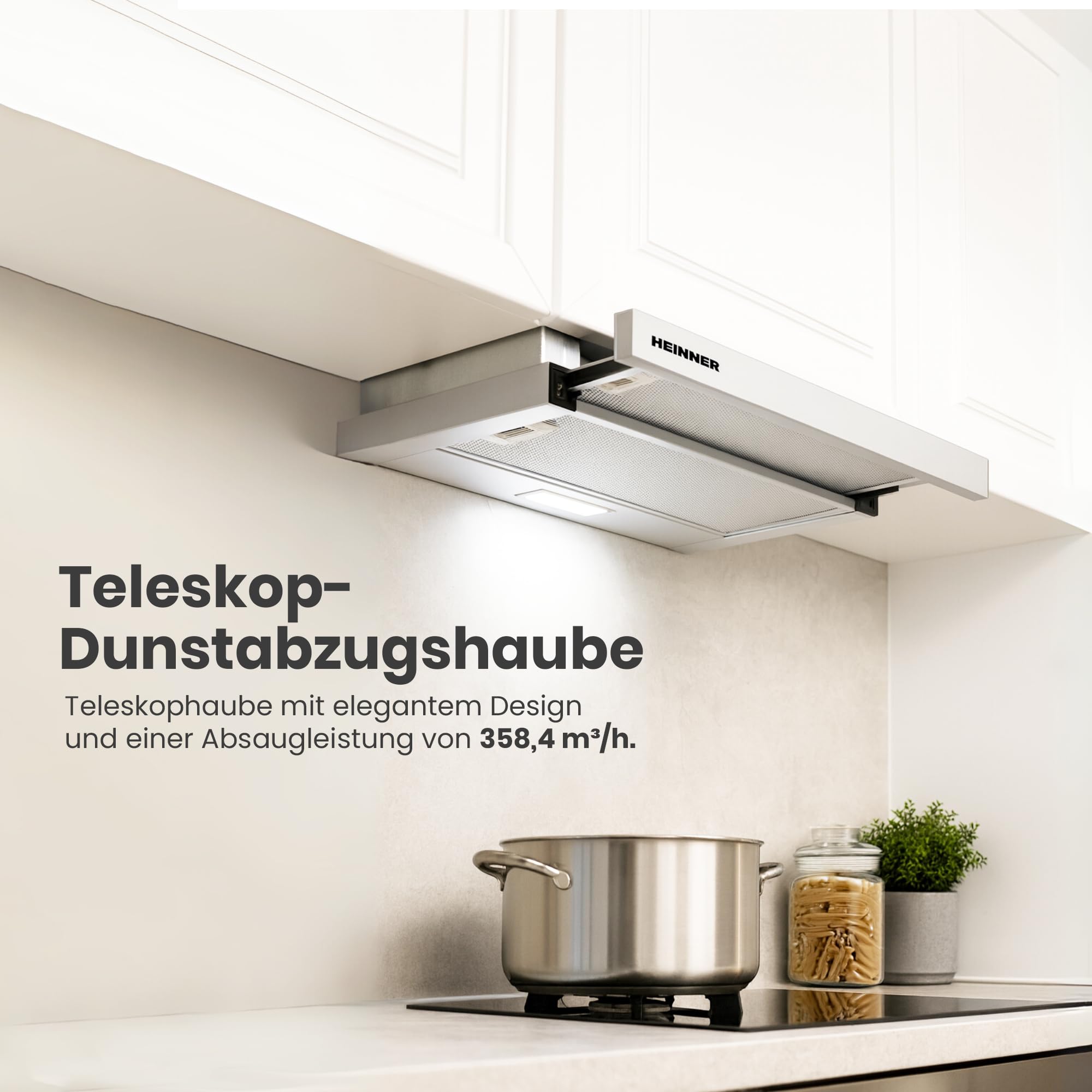 HTCH-F400WH Einbauherd 60 cm Dunstabzugshaube 358,4 m³/h LED-Beleuchtung 3 Geschwindigkeitsstufen Weiß