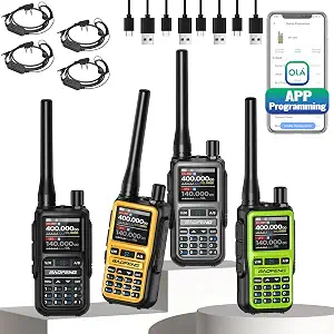  Radio UV-5R Mini Ham Radio Long Range Handheld Two Way Radio Dual PTT NOAA Weather Radio Rechargeable Walkie Talkies APP Programming Copy Frequency 999CH USB-C Charging (4 Pack)