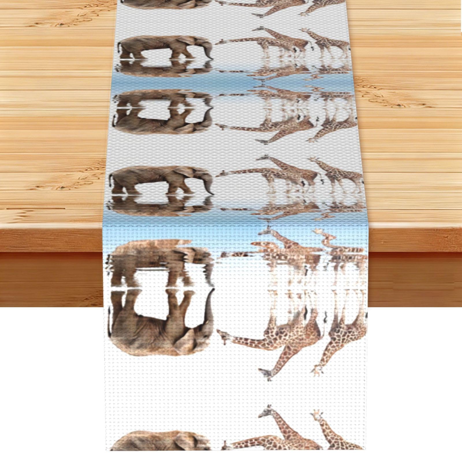 Giraffe and Elephant Linen Feel Table Runner Wedding Party Home Decoration