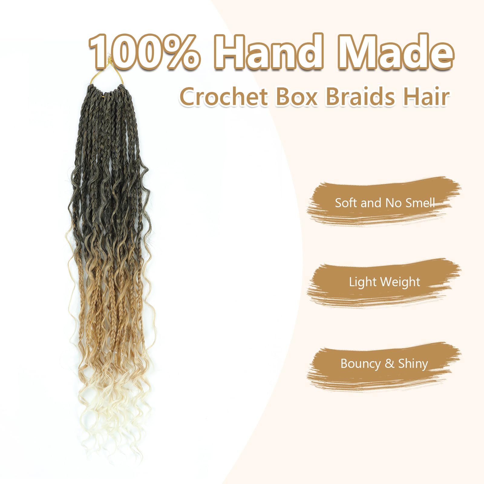 Crochet Braids Hair Extensions 8 Packs 18 Inch Pre-Looped Crochet Hair Extensions for Black Women Box Braid Boho Braid with Curly Ends Goddess Braids Extensions Hair(1B/27/613#) - Image 4