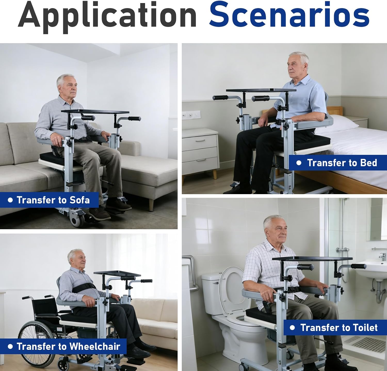 Hydraulic Patient Transfer Lift Chair, Height Adjustable Patient Lifting and Transfer Chair 4 in 1 Shower Chair, Heavy Duty Steel Frame, 350 lbs Capacity for for Elderly, Bed to Toilet (Grey)