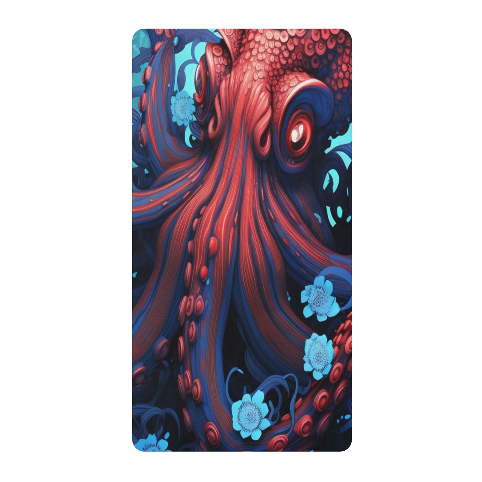 Red Octopus Blue Flower Toddler Crib Sheet Soft Cotton Baby Play Sheets Fitted for Mattress Playard