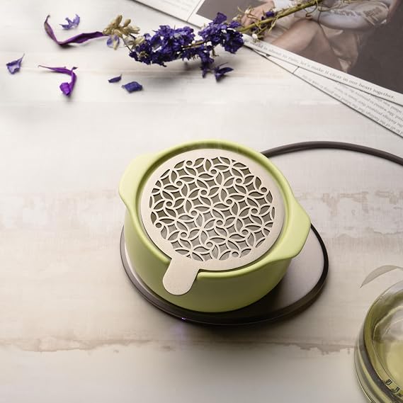 Jun Self-Heating Diffuser Set Verde Green | 5 fl oz / 150 mL Smart Ceramic Essential Oil Diffuser with Heating Pad