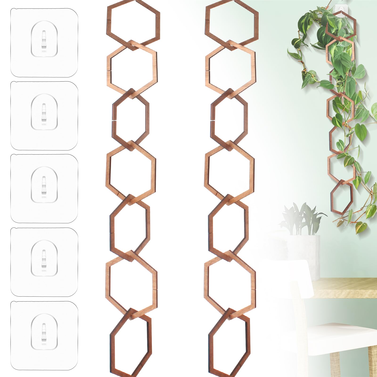 18Pcs Chain Trellis for Climbing Plants, Indoor&Outdoor Garden Wall Trellis, Plant Vine Support Wooden Potted Plant Trellis for Monstera, Pothos, Ivy