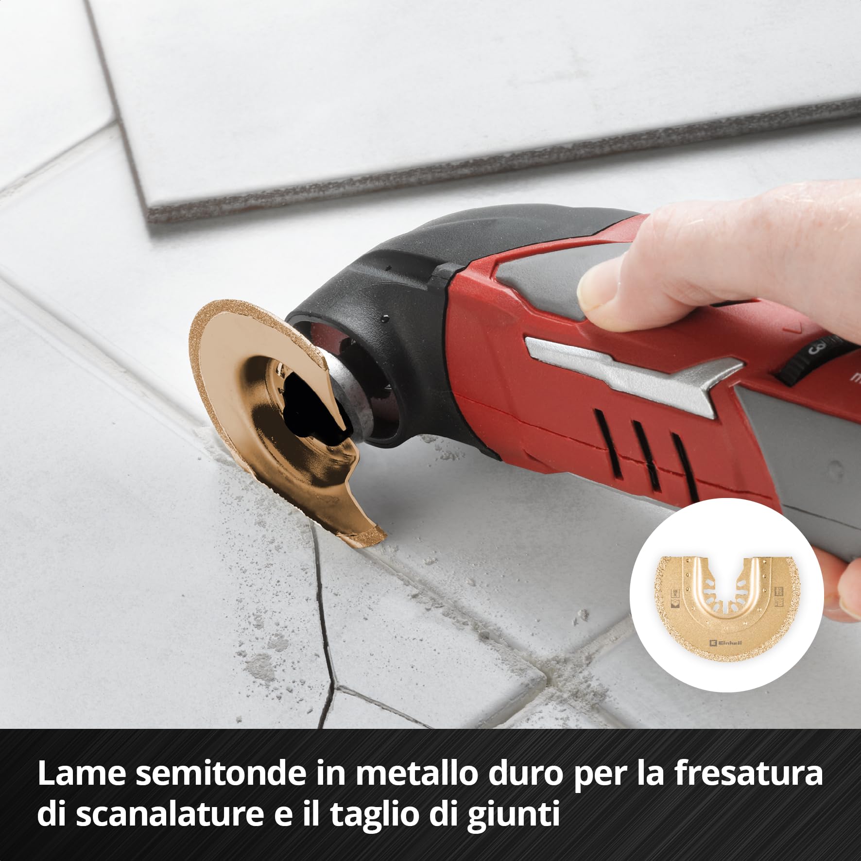 Originale Einhell Set multiutensile XL-PLUS-CASE 10 pz. (lama HCS/TCS semitonda, raspa delta TCS, segmento TCS, raschietto rigido, adattatore Dremel)