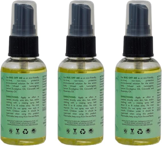 Bug Off Me - Mosquito and Insect Repelling Body Spray Infused with Lemon Eucalyptus, Citronella, Rosemary & Lemongrass - 2 Fl Oz (Pack of 3)