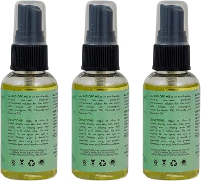 Bug Off Me - Mosquito and Insect Repelling Body Spray Infused with Lemon Eucalyptus, Citronella, Rosemary & Lemongrass - 2 Fl Oz (Pack of 3)