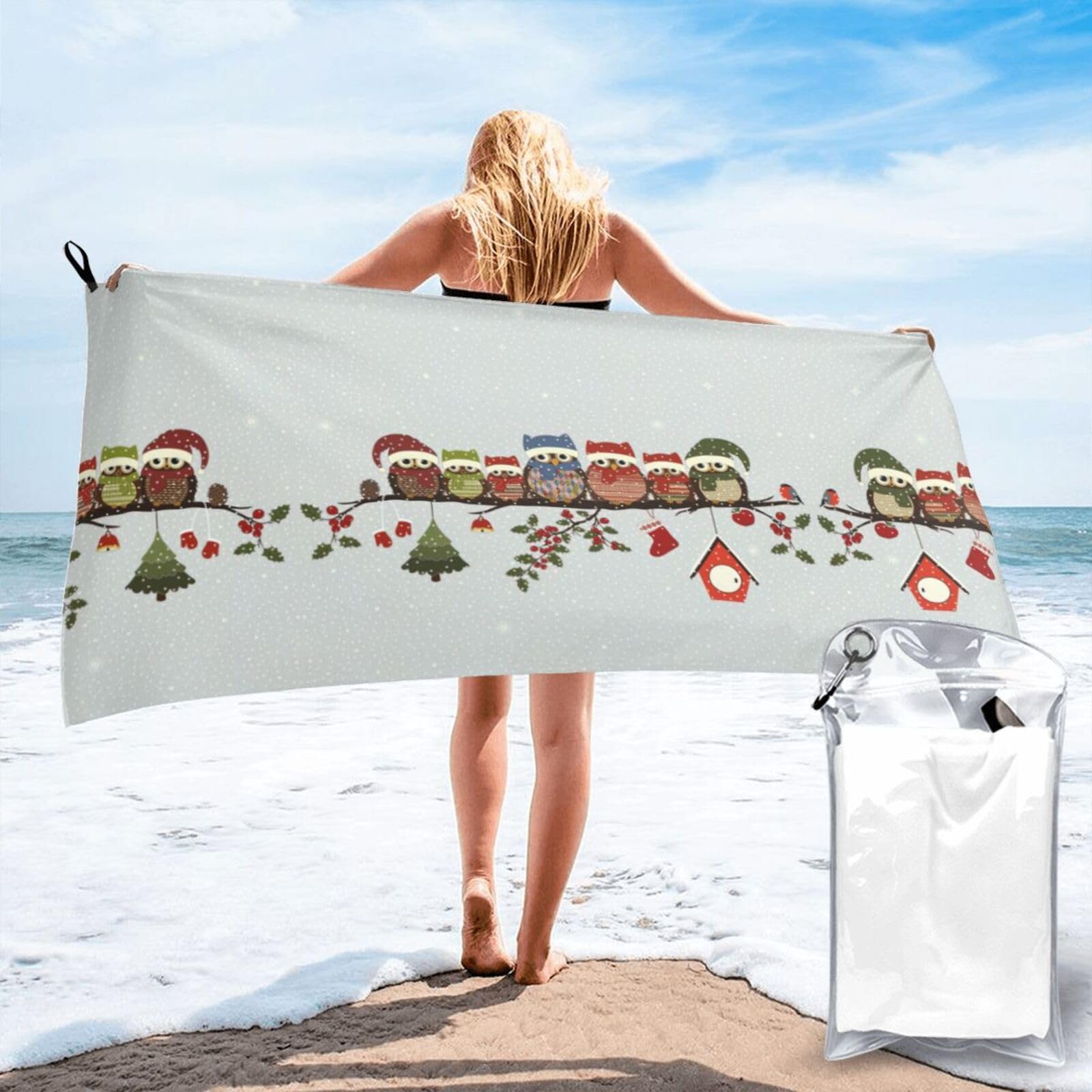 Toalla de baño grande de búhos de Navidad suave y absorbente para playa o piscina