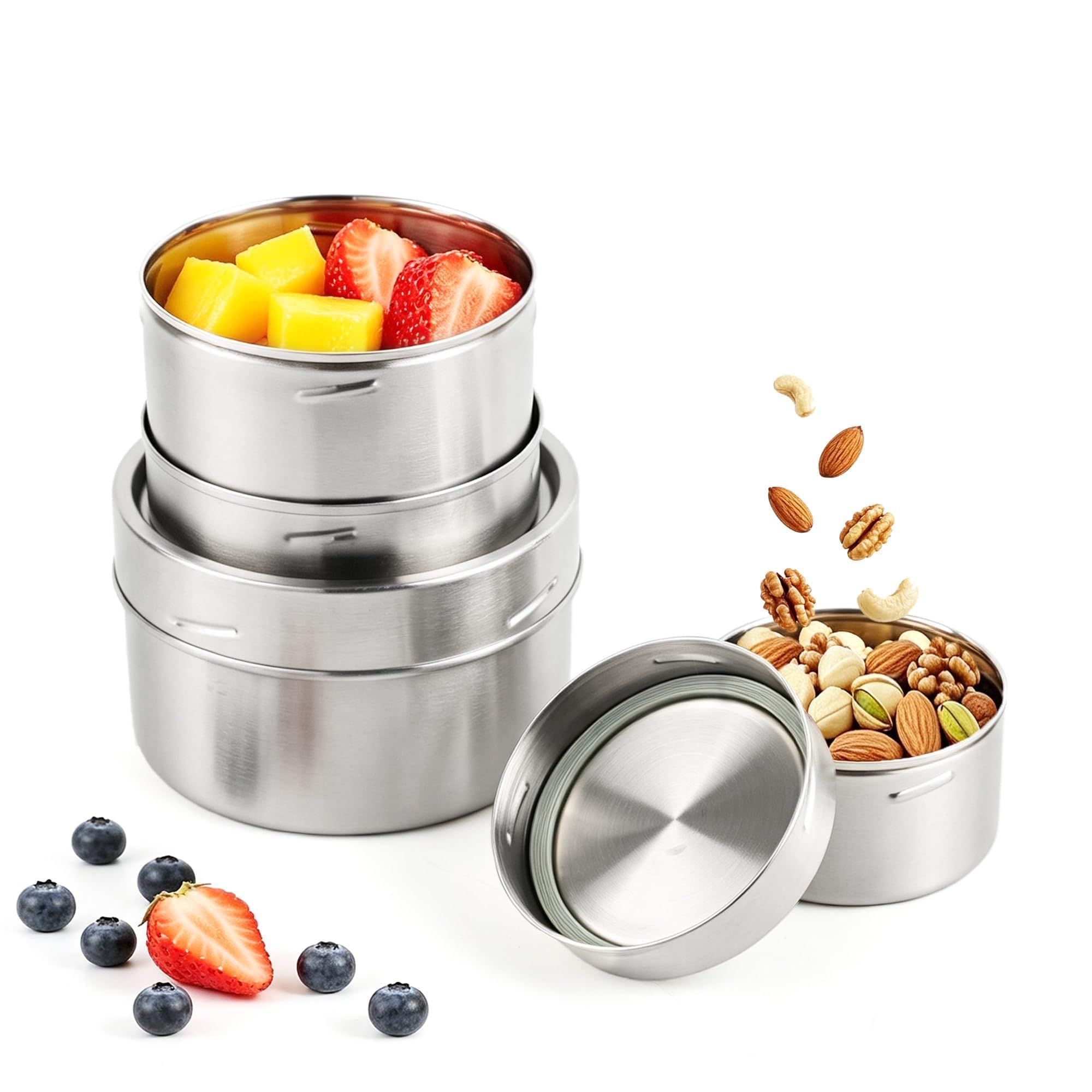 Stainless Steel Food Containers, 3 Pack Leak Proof Lunch Box, Metal Snack Containers with…